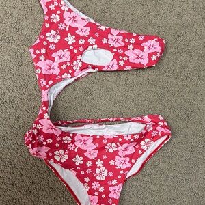 Frankie's Bikinis White and Pink Floral One-Piece Swimsuit